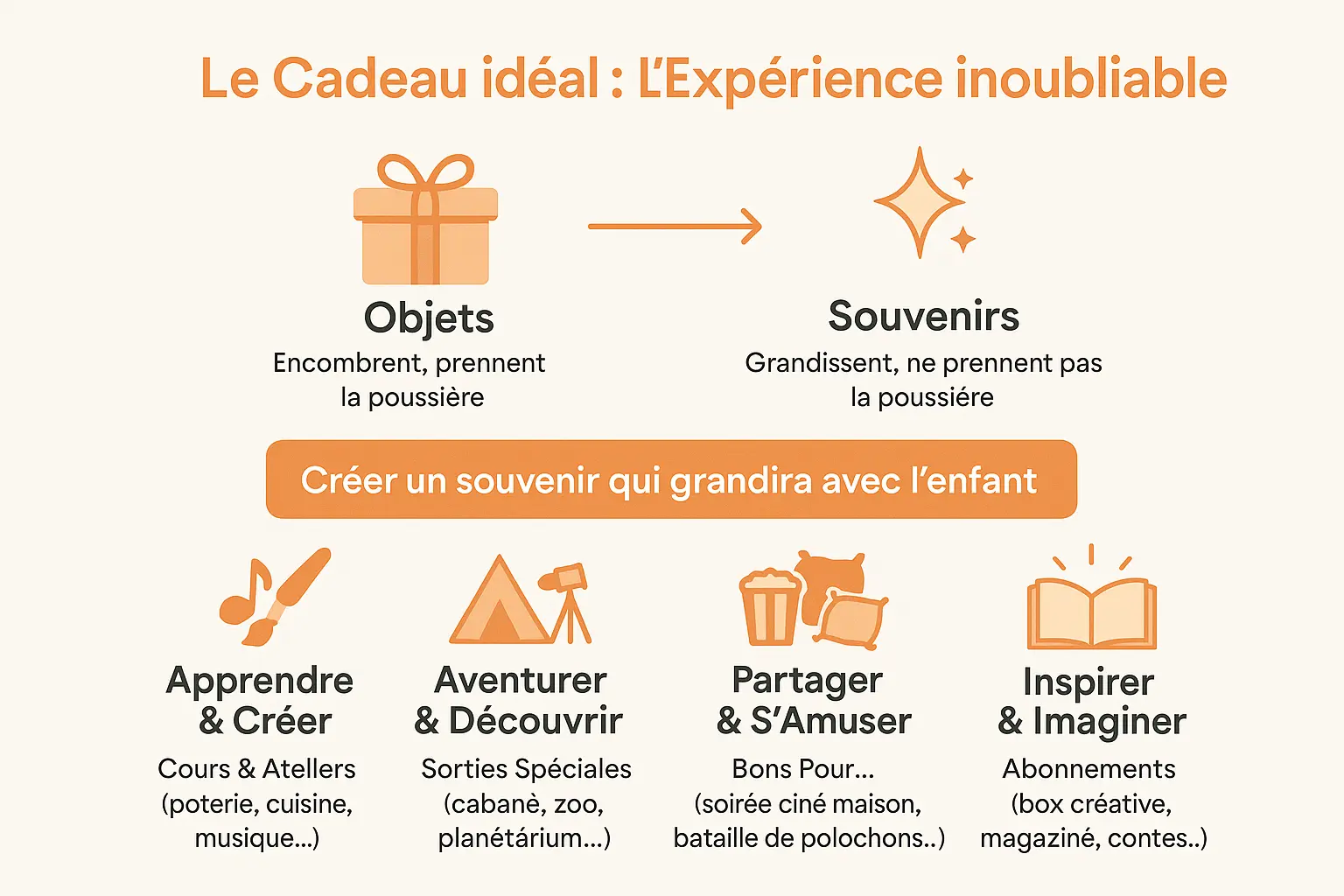 Illustration d'un enfant riant devant une carte d'invitation à une aventure extraordinaire