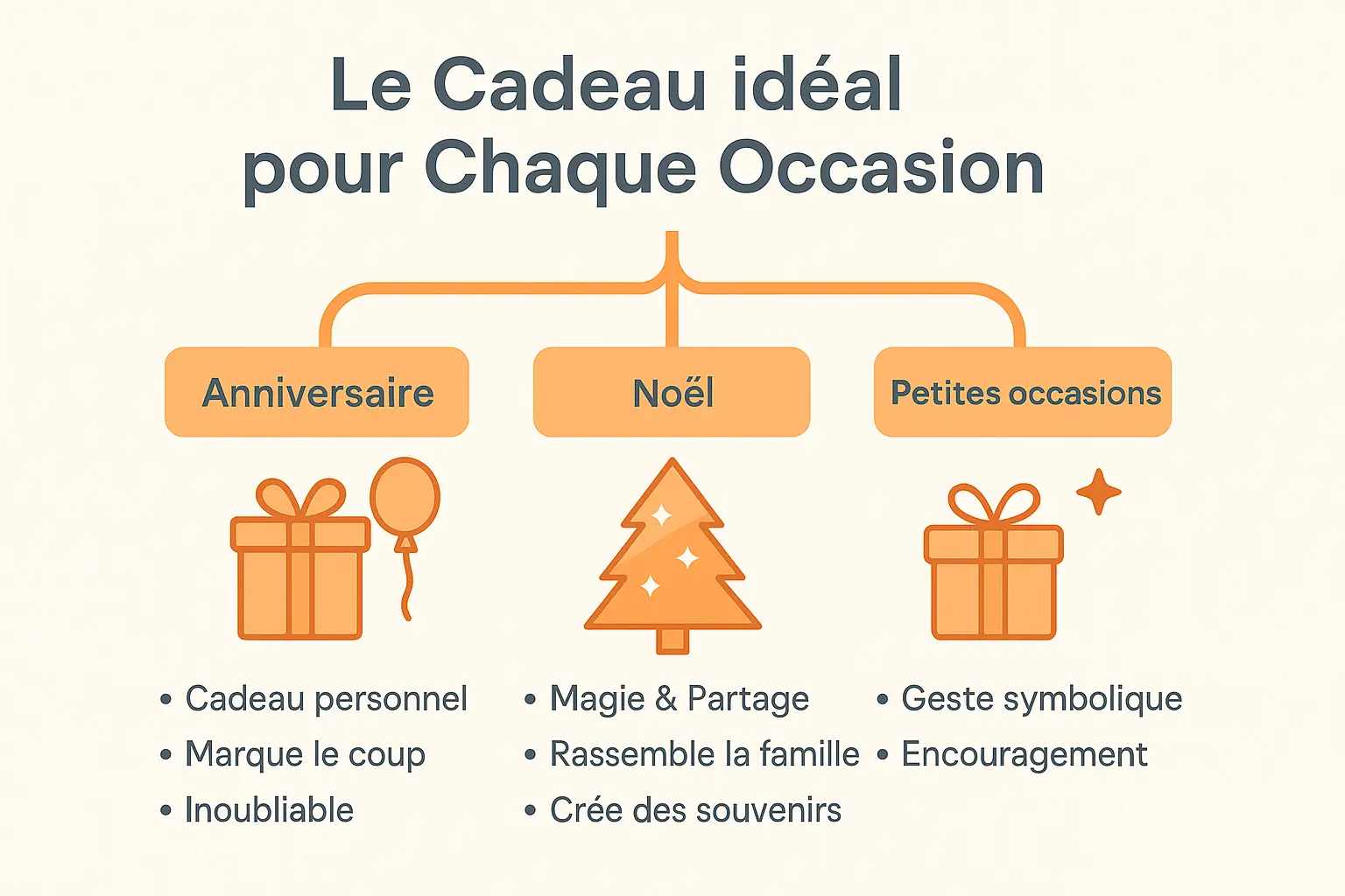 Illustration d’un enfant ouvrant un livre personnalisé, entouré de personnages de contes et de cadeaux colorés