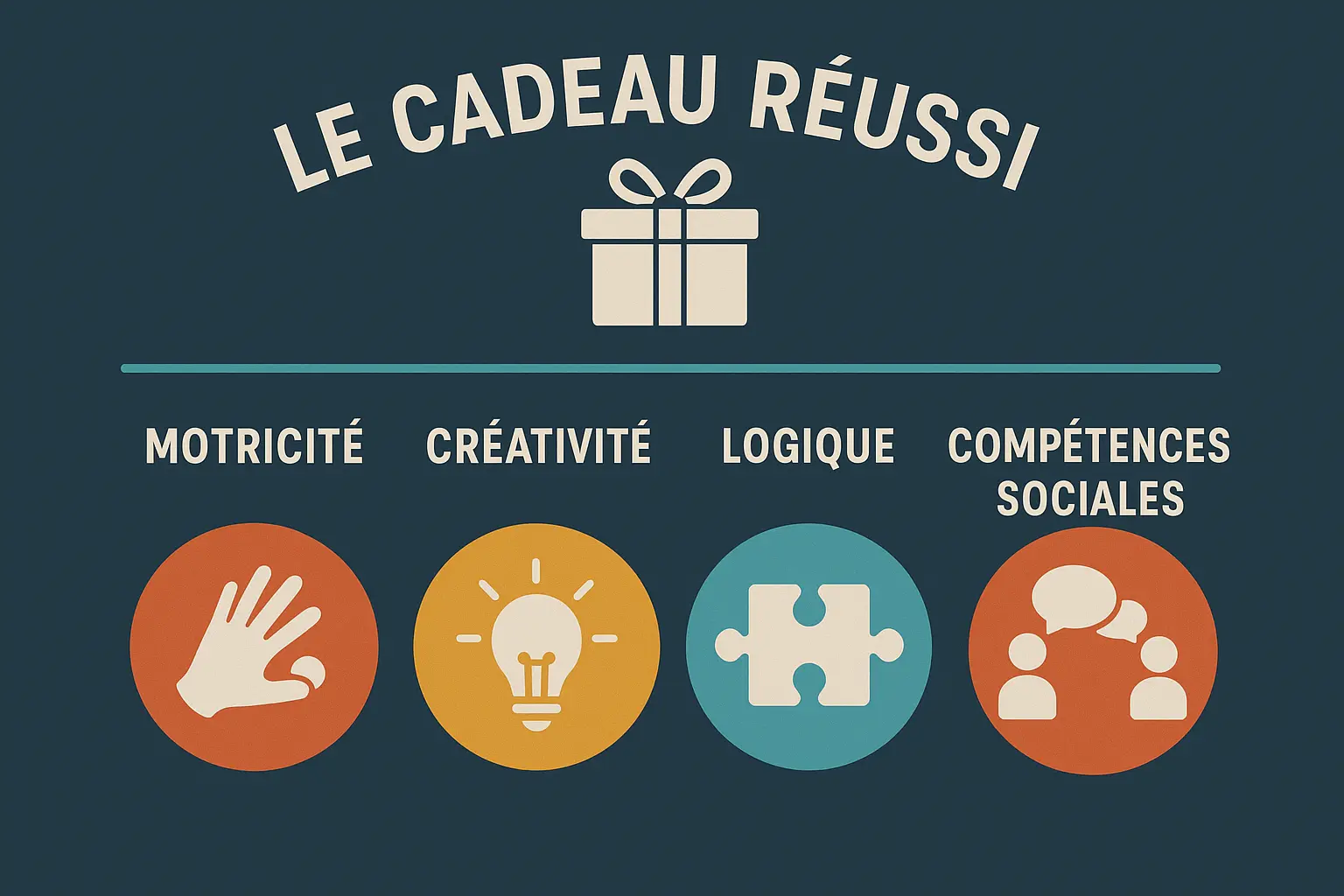 Infographie sur les bienfaits des jeux pour l'évolution des compétences motrices, sociales et cognitives chez l'enfant