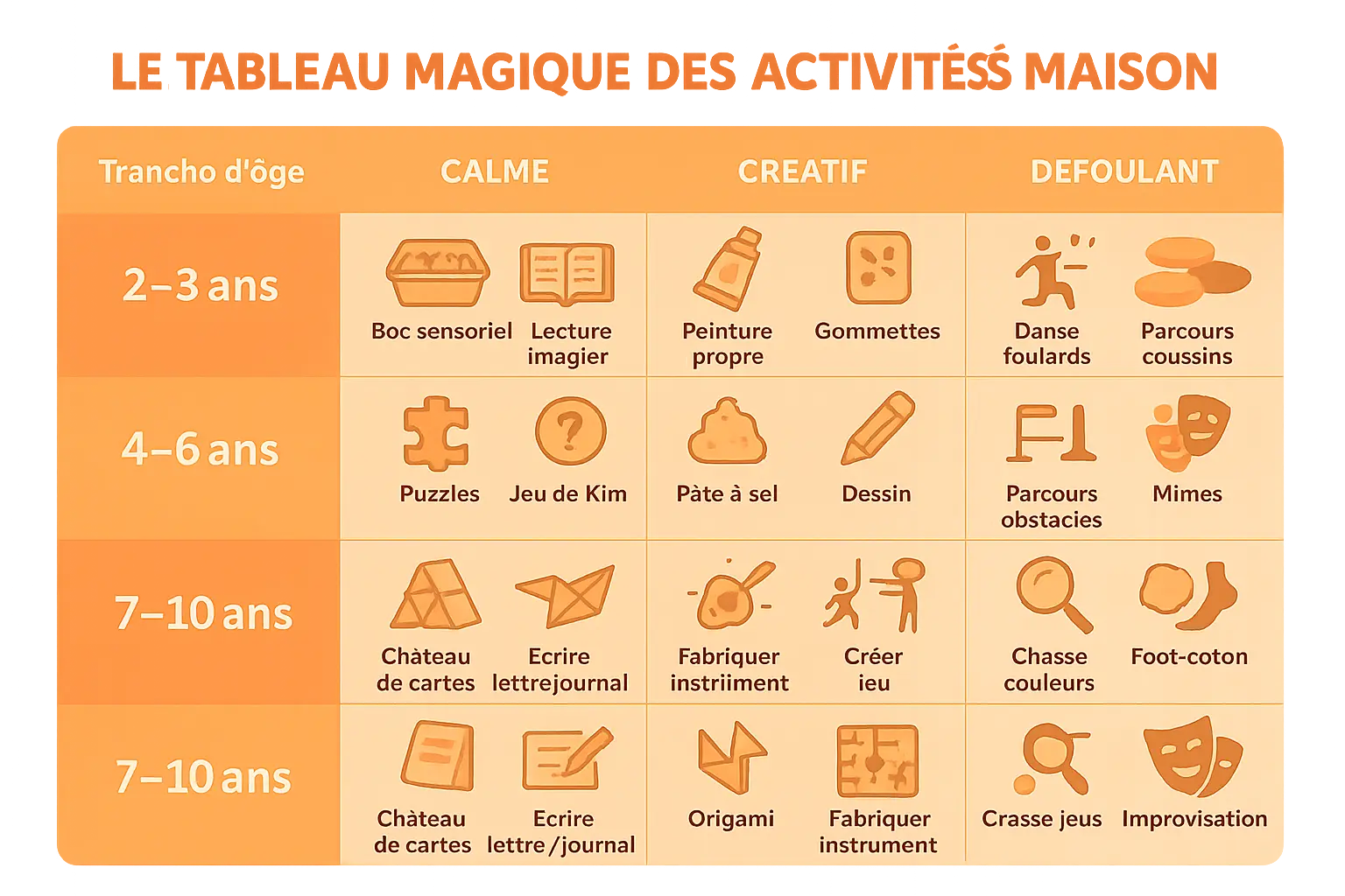 Tableau magique des activités pour enfants à la maison