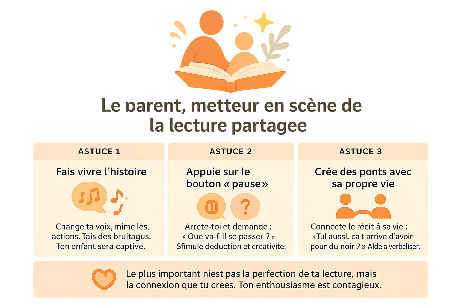 Illustration d'un parent lisant avec un enfant, ambiance chaleureuse et interactive