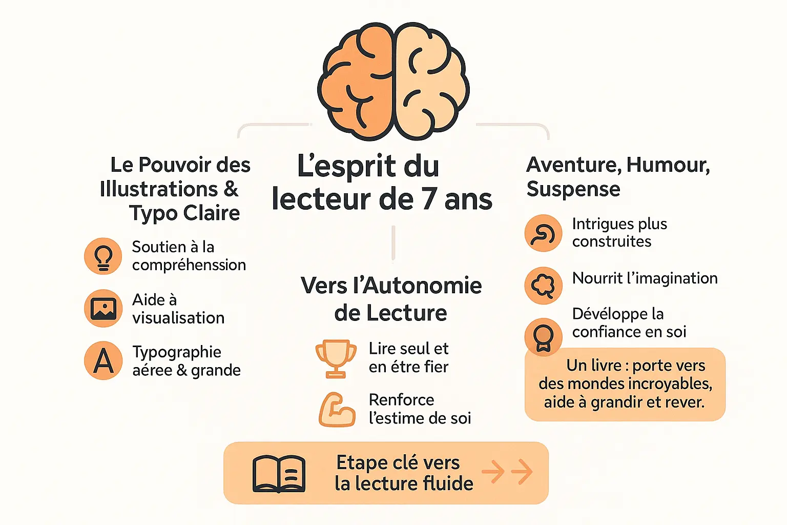 Enfant lisant avec des illustrations et une typographie adaptée