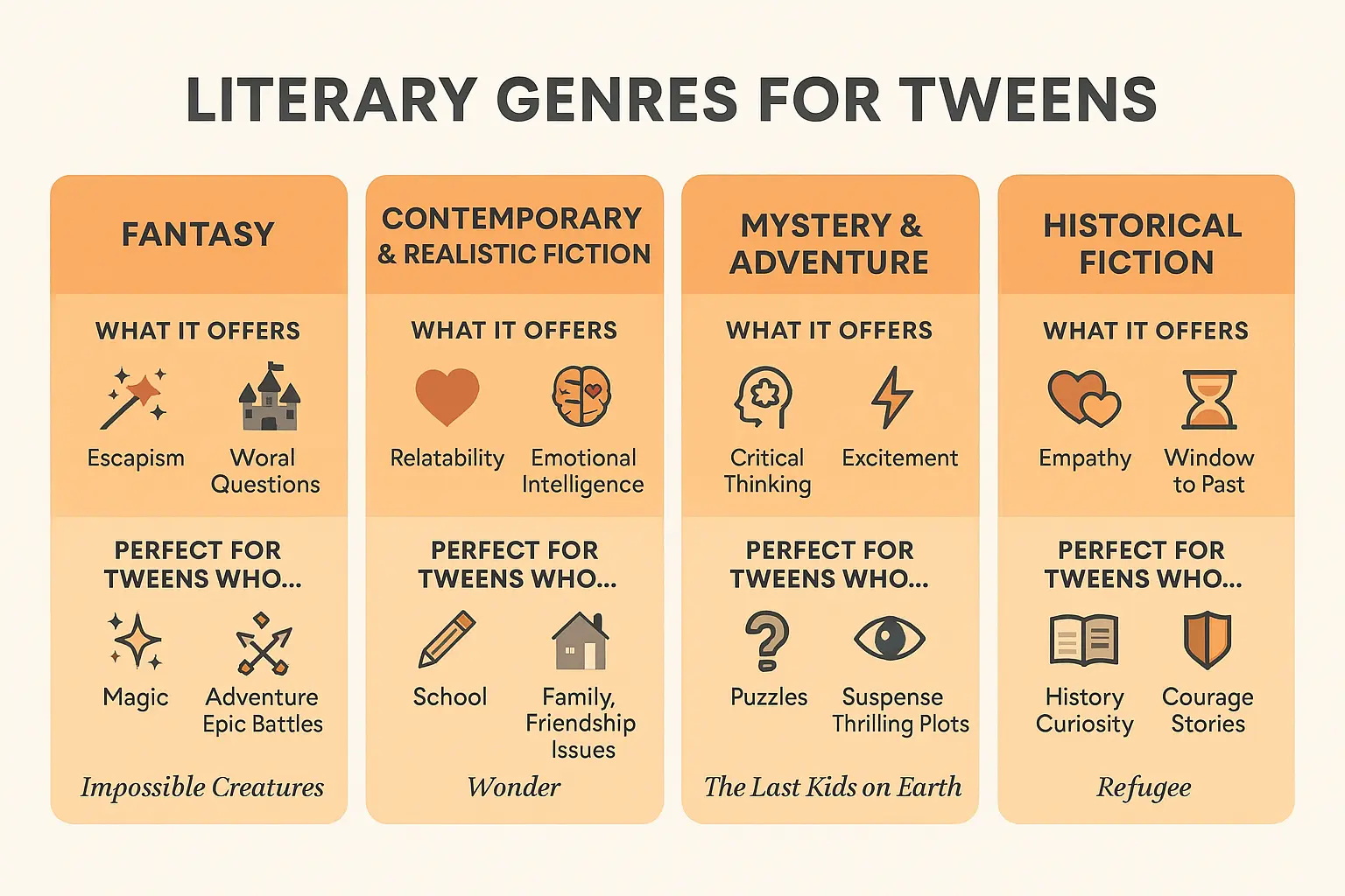 Visual guide to literary genres for tweens