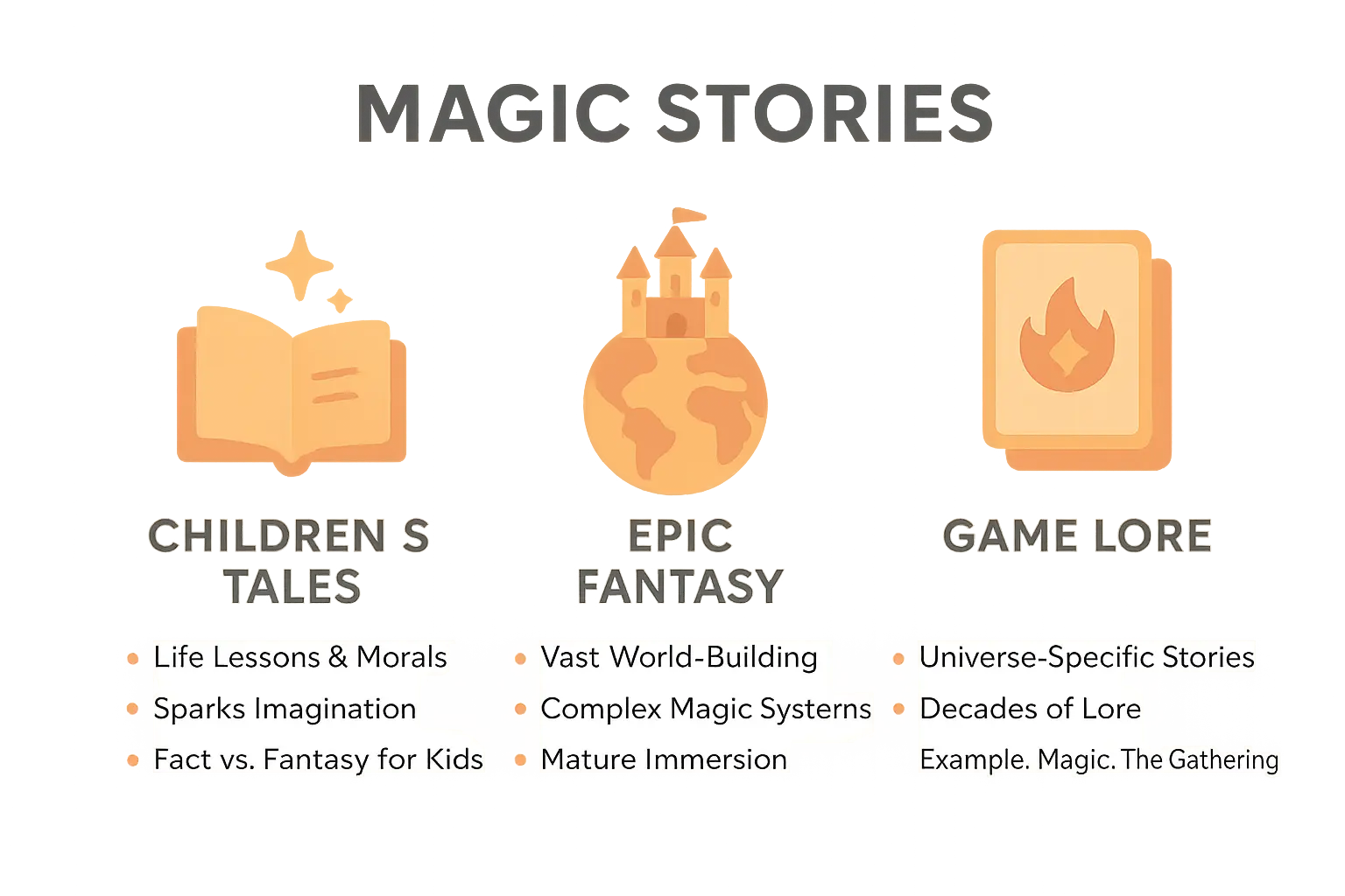 Magic stories illustration showing children's tales, fantasy worlds, and MTG lore