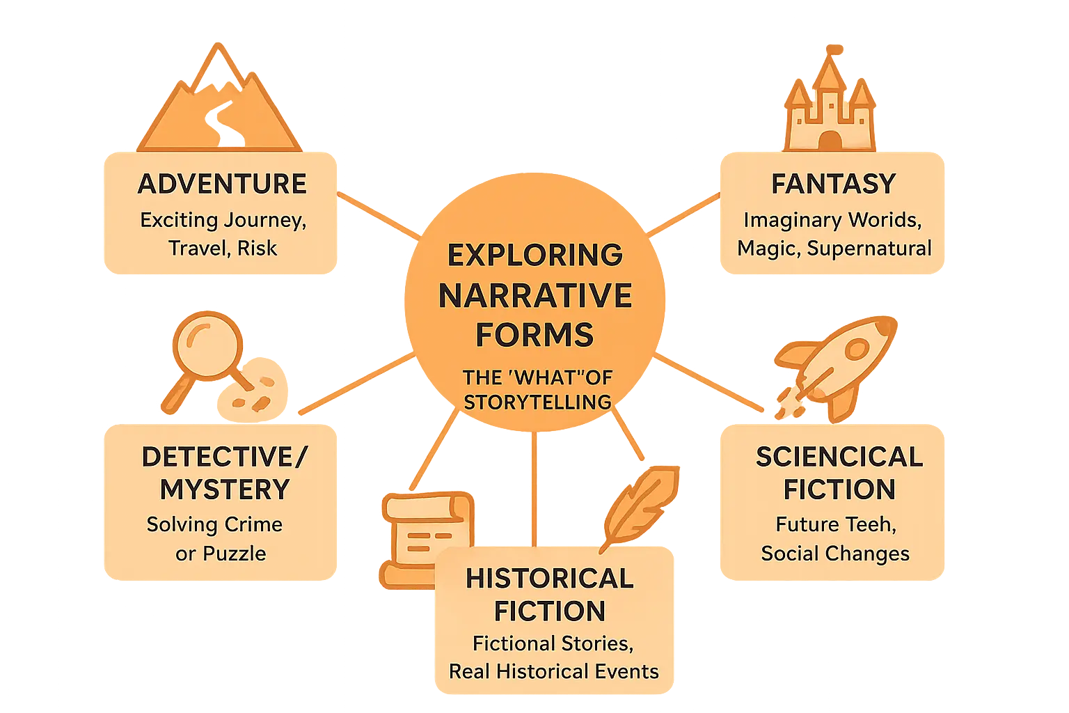 Narrative forms visualization: adventure, detective, and fantasy genres