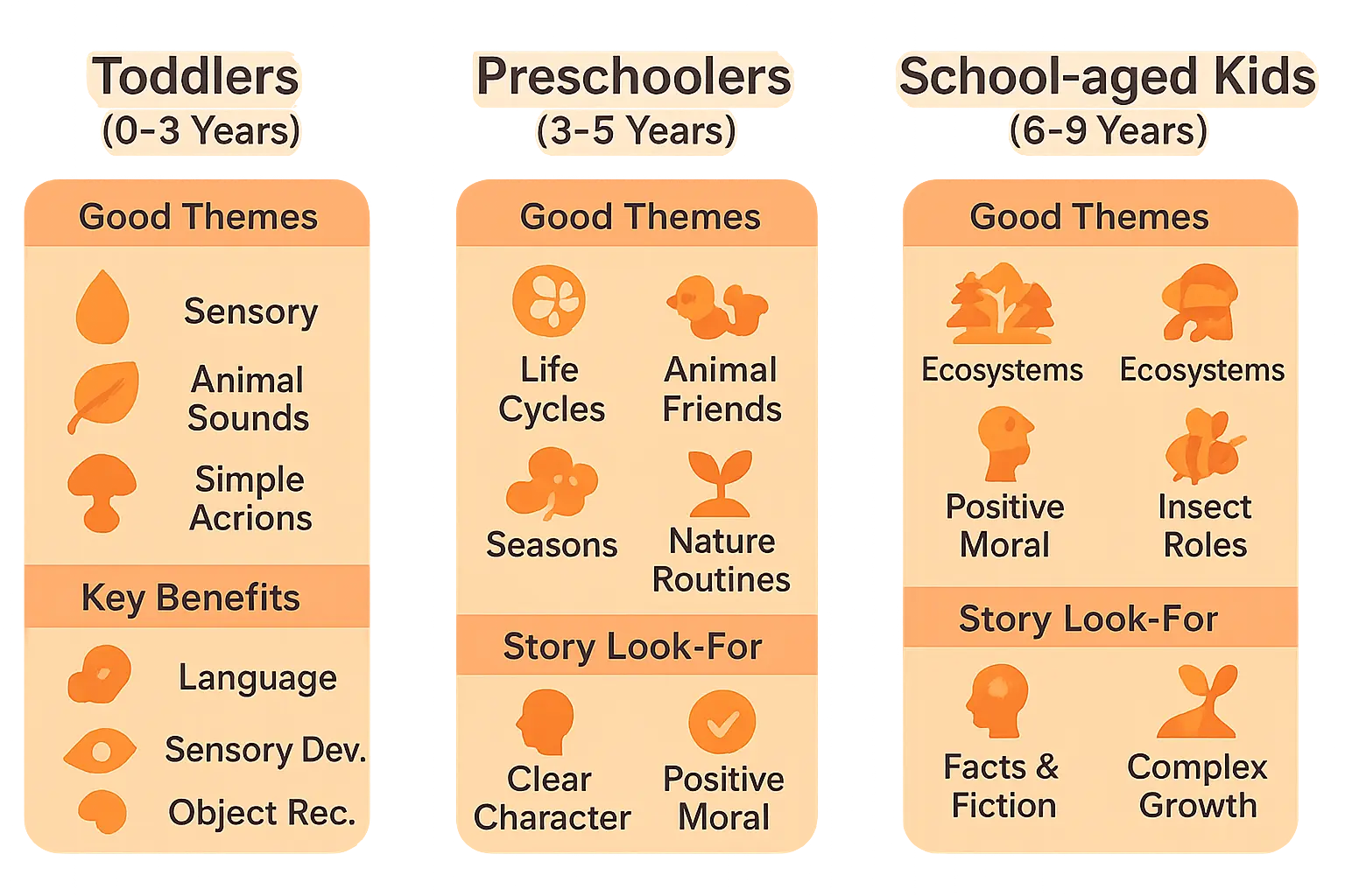 Nature stories by age group illustration