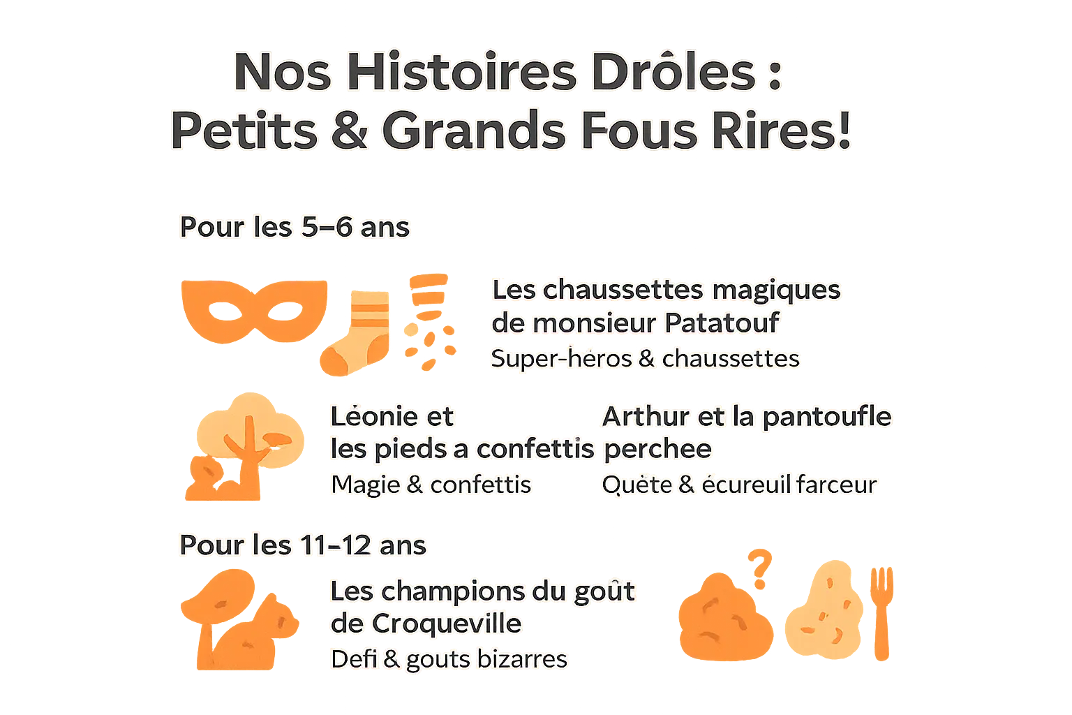 Histoire du soir drôle : dodo rigolo en 1 clic 🤣 3 Illustration d'enfants riant devant des personnages farfelus