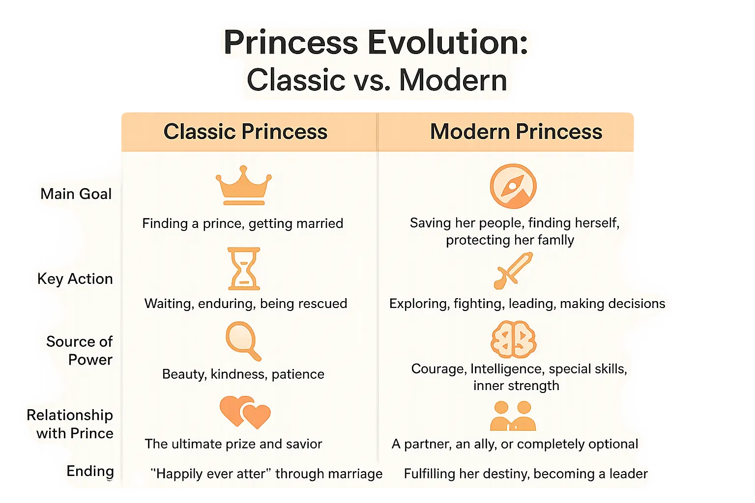 Princess evolution from classic to modern