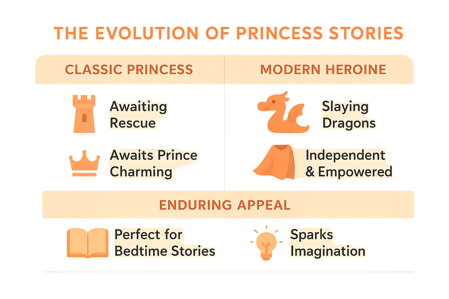 Classic vs modern princess story evolution comparison