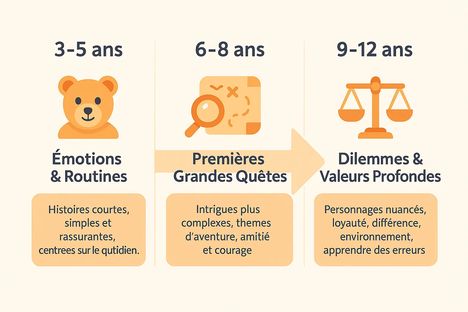 Progression thématique des histoires pour enfants par âge