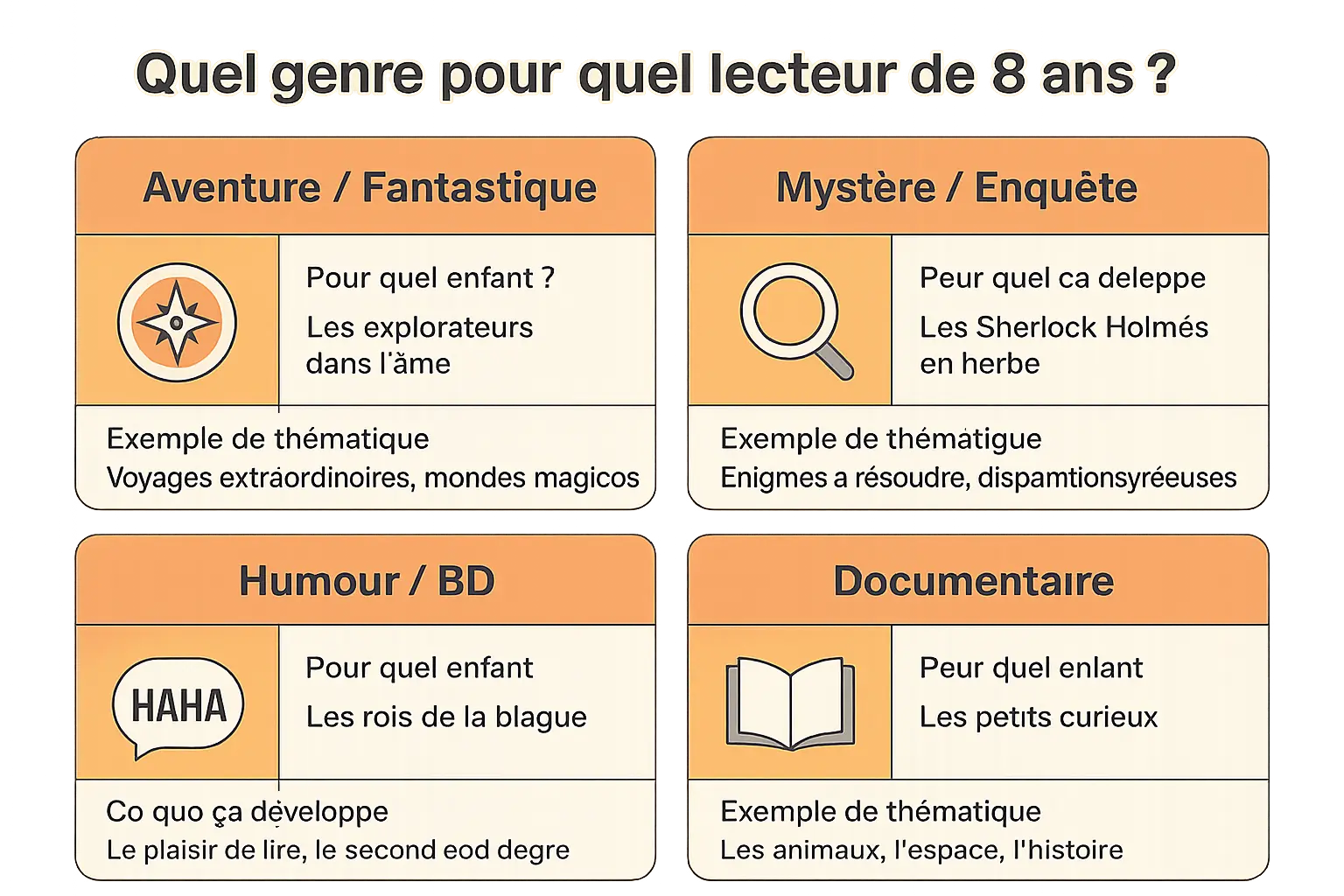 Illustration des différents genres littéraires pour enfants de 8 ans