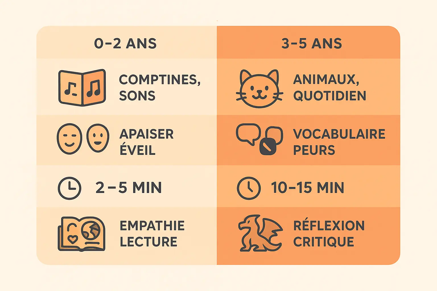 Illustration d'un parent lisant une histoire à son enfant, avec des livres pour différentes tranches d'âge en arrière-plan