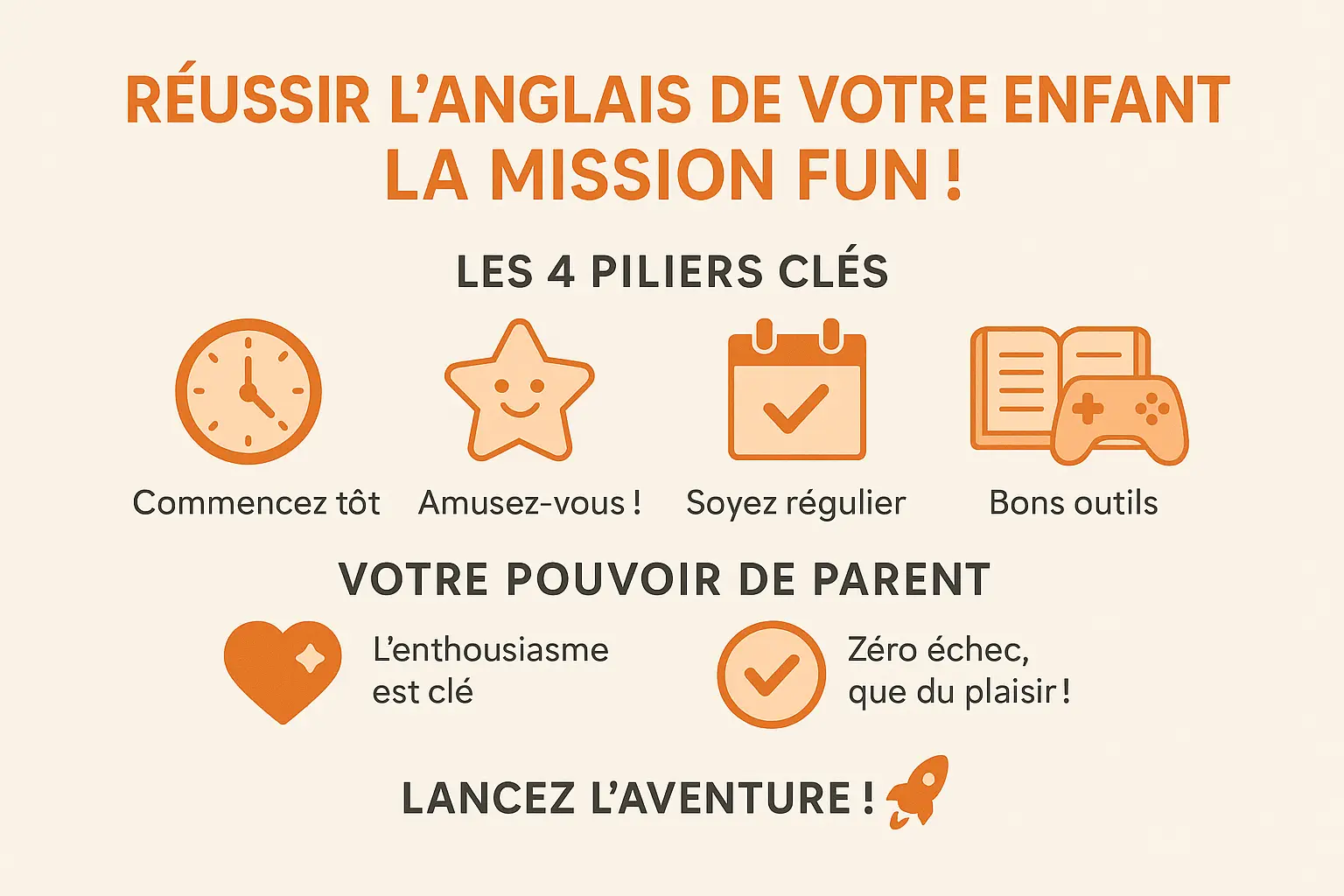 Illustration d'un parent et d'un enfant riant ensemble devant un livre en anglais