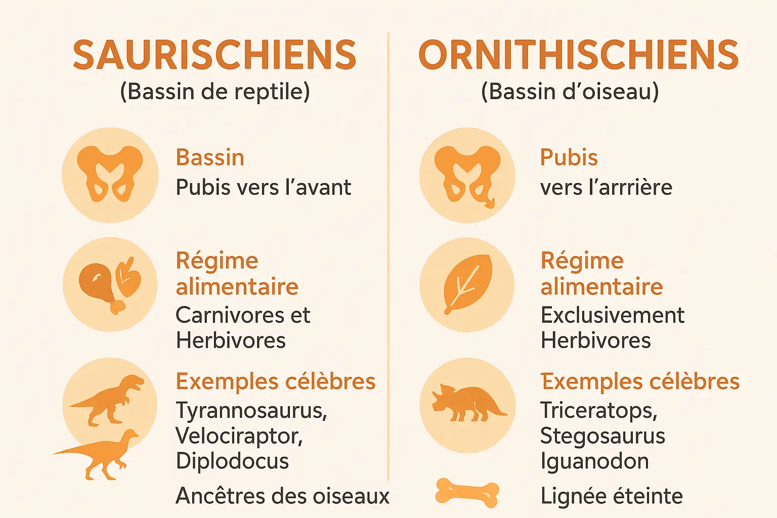 Comparaison des structures de bassin entre saurischiens et ornithischiens