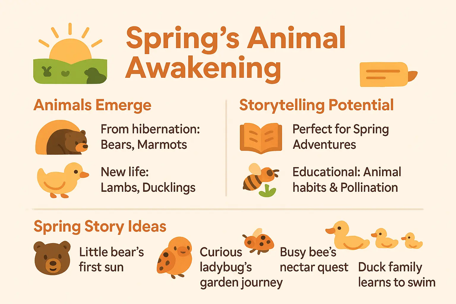 Spring stories for kids: nature adventures & learning 🌱 3 Spring animal awakening infographic