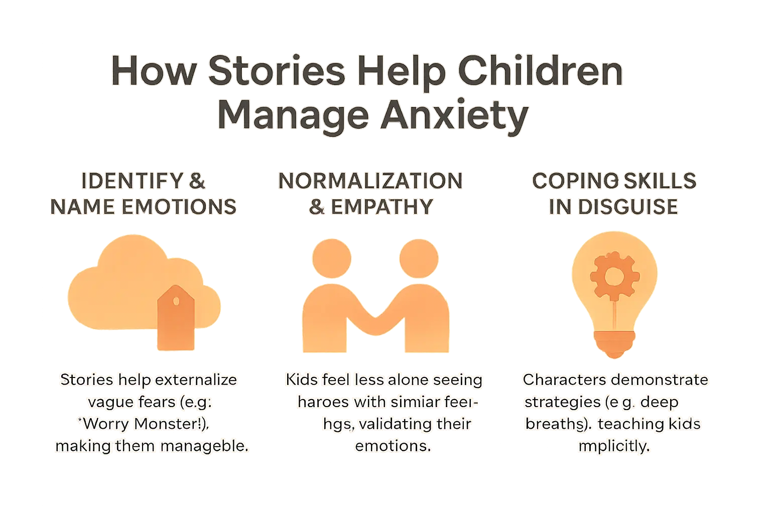 Illustration of child reading a story with emotional characters