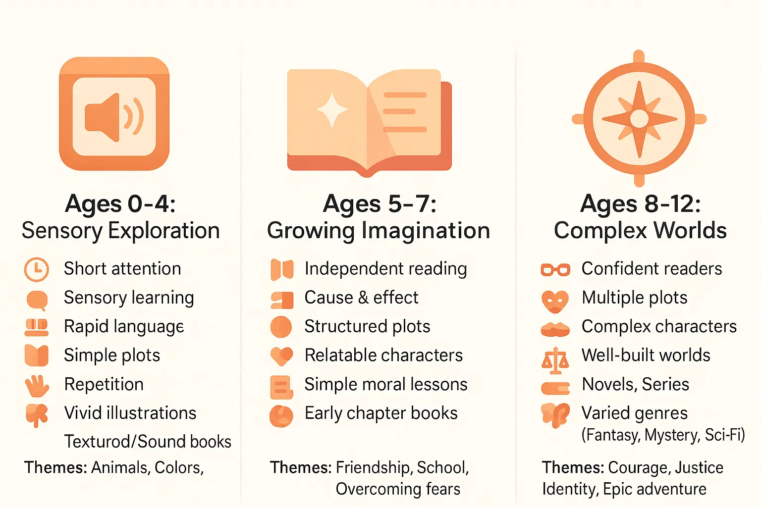 Illustration of children engaging with age-appropriate storybooks