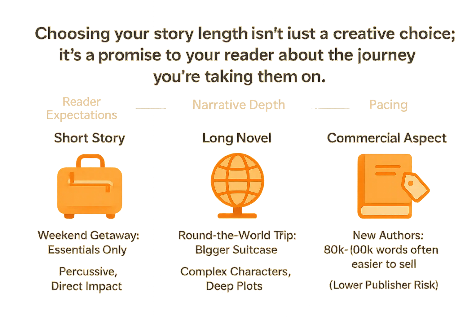 Story length concept visualized as a suitcase packing analogy