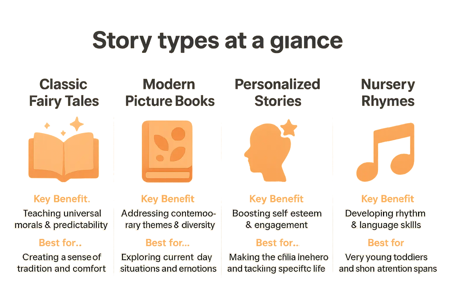 Educational visual about Comparison of bedtime story types related to bedtime stories for toddlers with professional design and engaging content for parents
