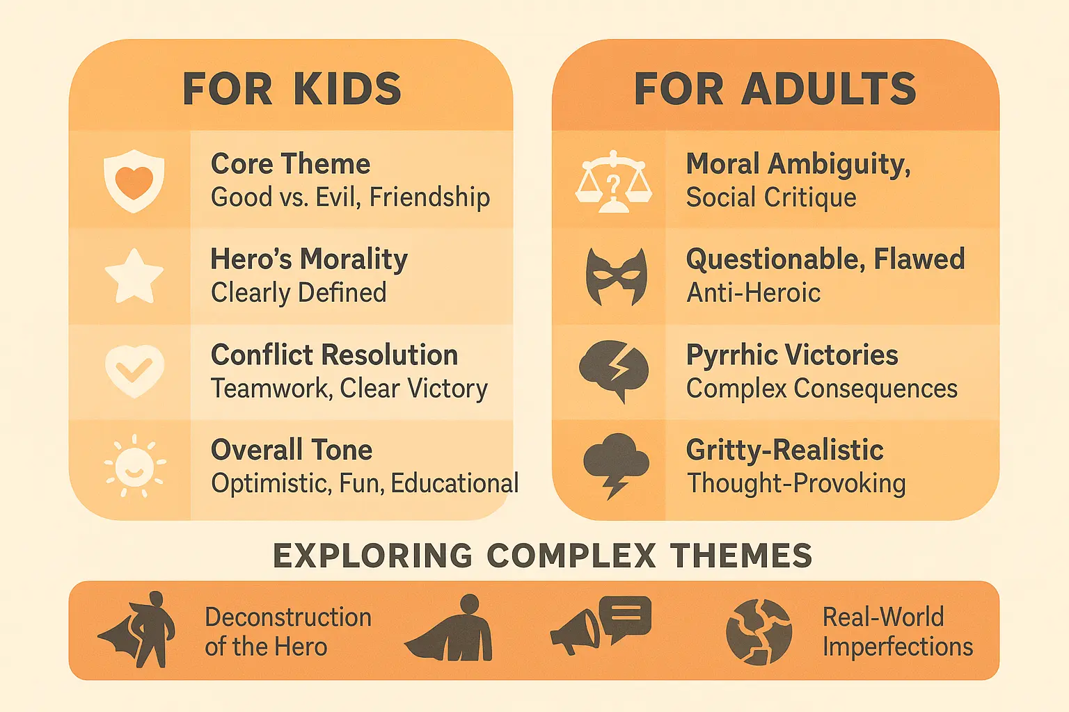 Superhero stories for kids vs adults