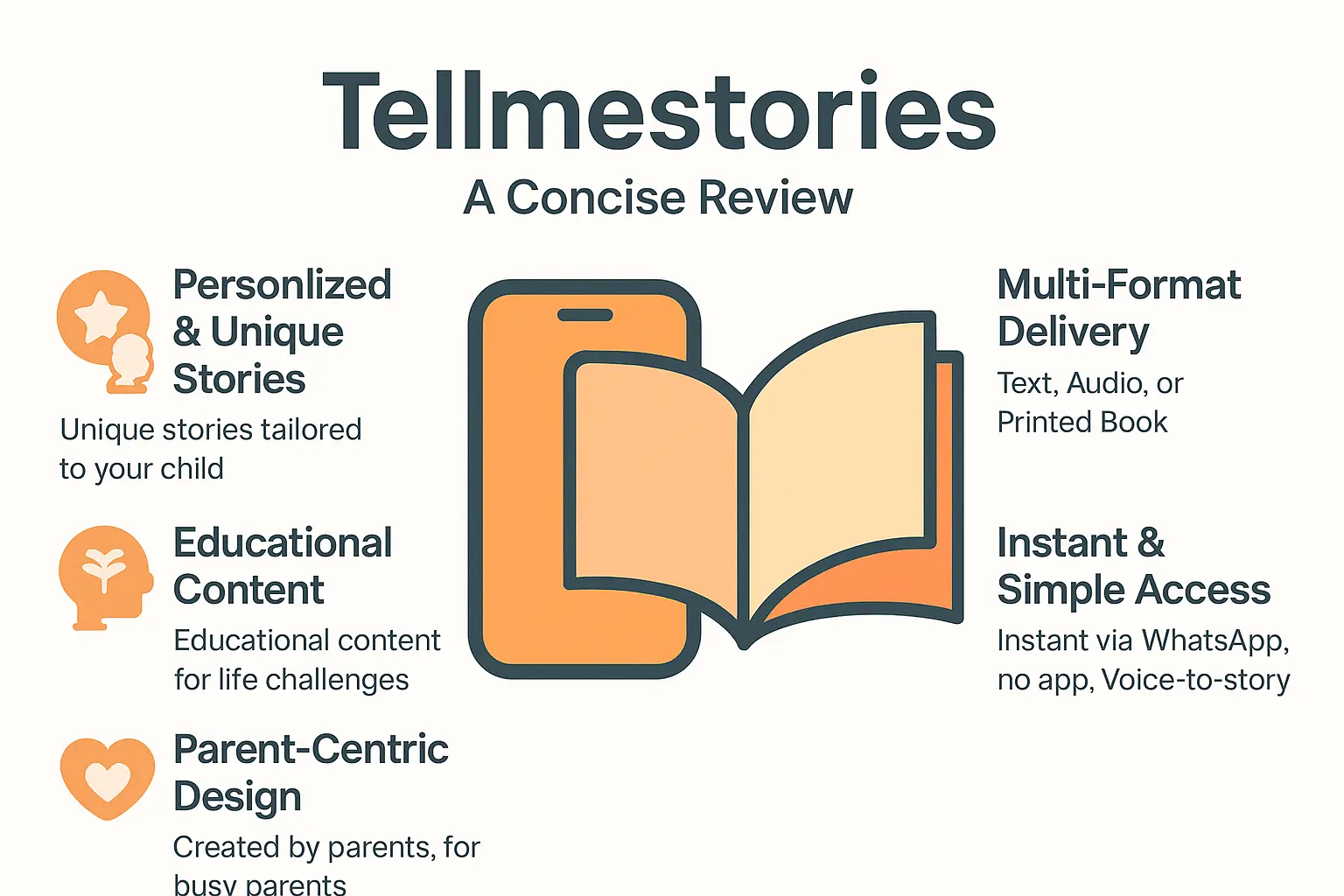 Tellmestories app interface showing personalized story creation via WhatsApp
