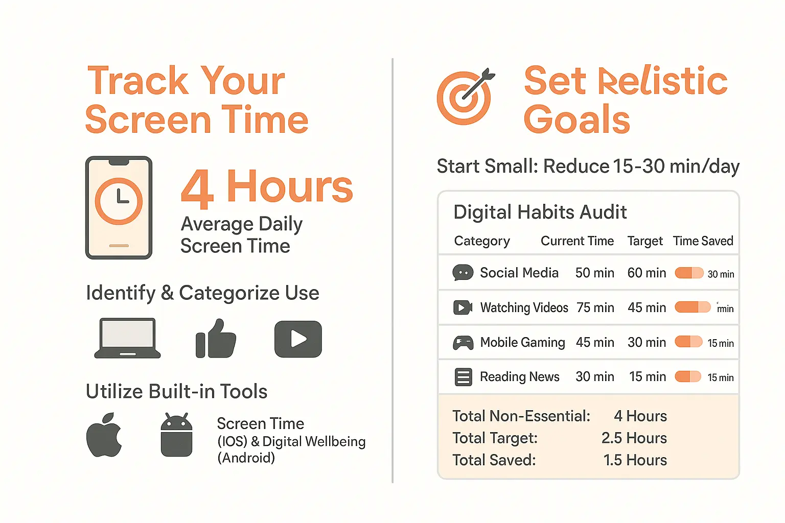 Visual guide for tracking screen time