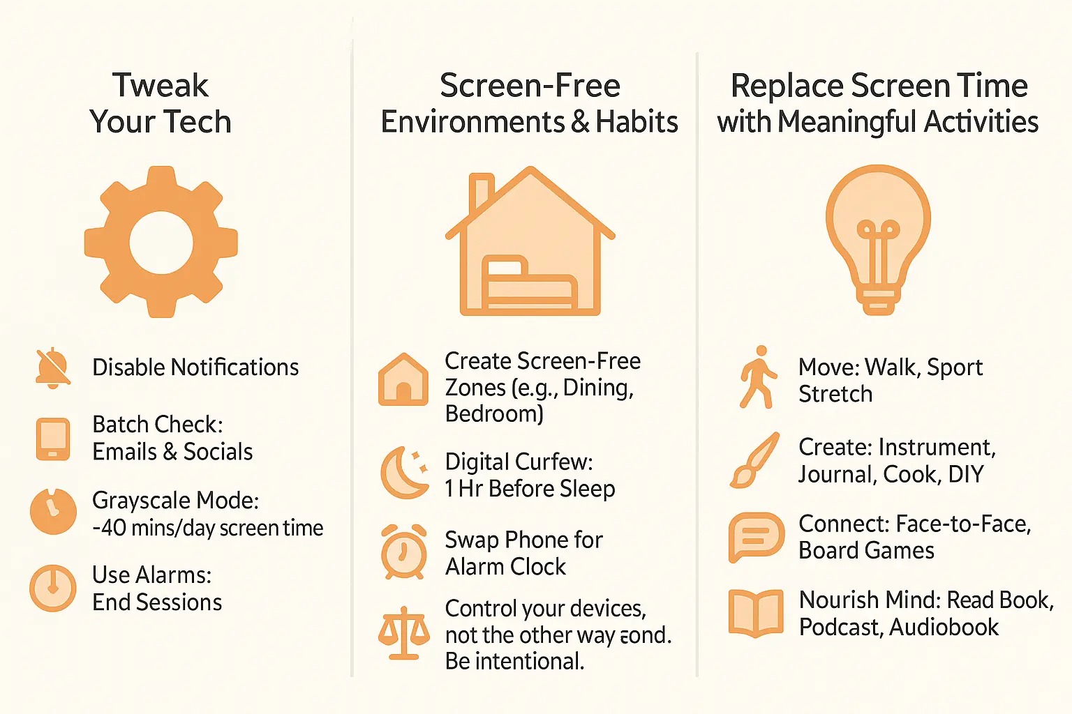 Digital wellbeing illustration showing family disconnecting from screens and engaging in offline activities