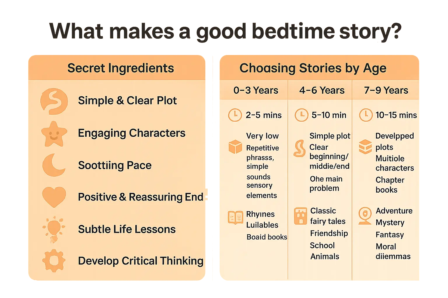 Bedtime story infographic showing age-based recommendations