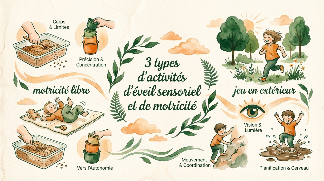 Enfants s'amusant dehors pour stimuler leurs sens et leur motricité