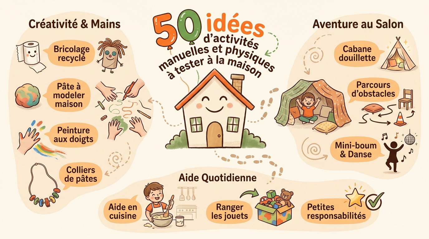Activités sans écran : la magie des récits personnalisés 2 Enfants s'amusant avec des activités manuelles et physiques à la maison sans écrans