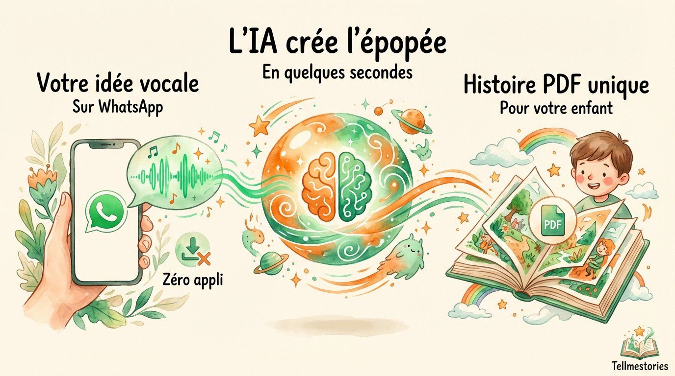 Cadeau anniversaire enfant original : le livre personnalisé 2 Intelligence artificielle créant une histoire personnalisée pour enfant sur smartphone