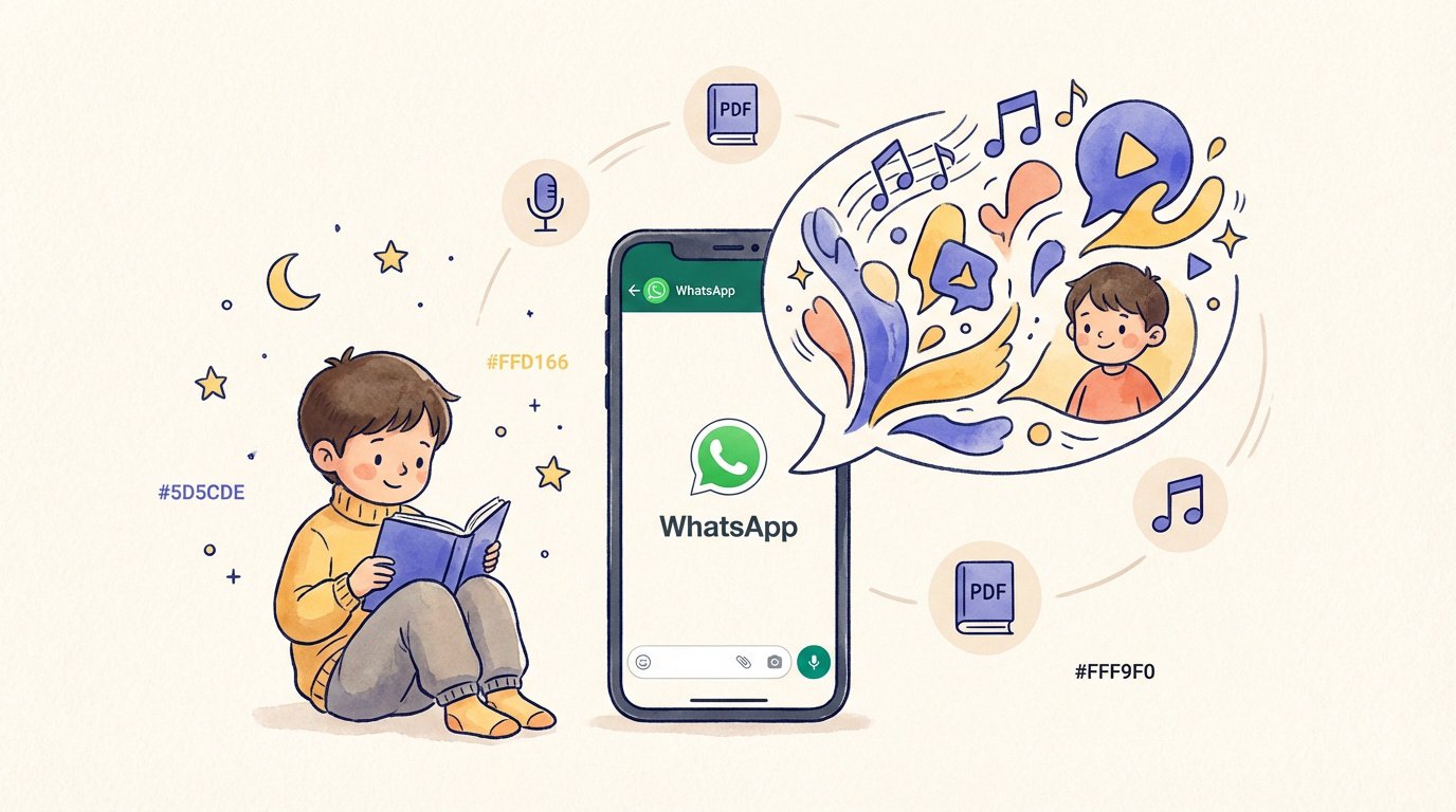 Enfant émerveillé découvrant son histoire personnalisée sur un smartphone via WhatsApp