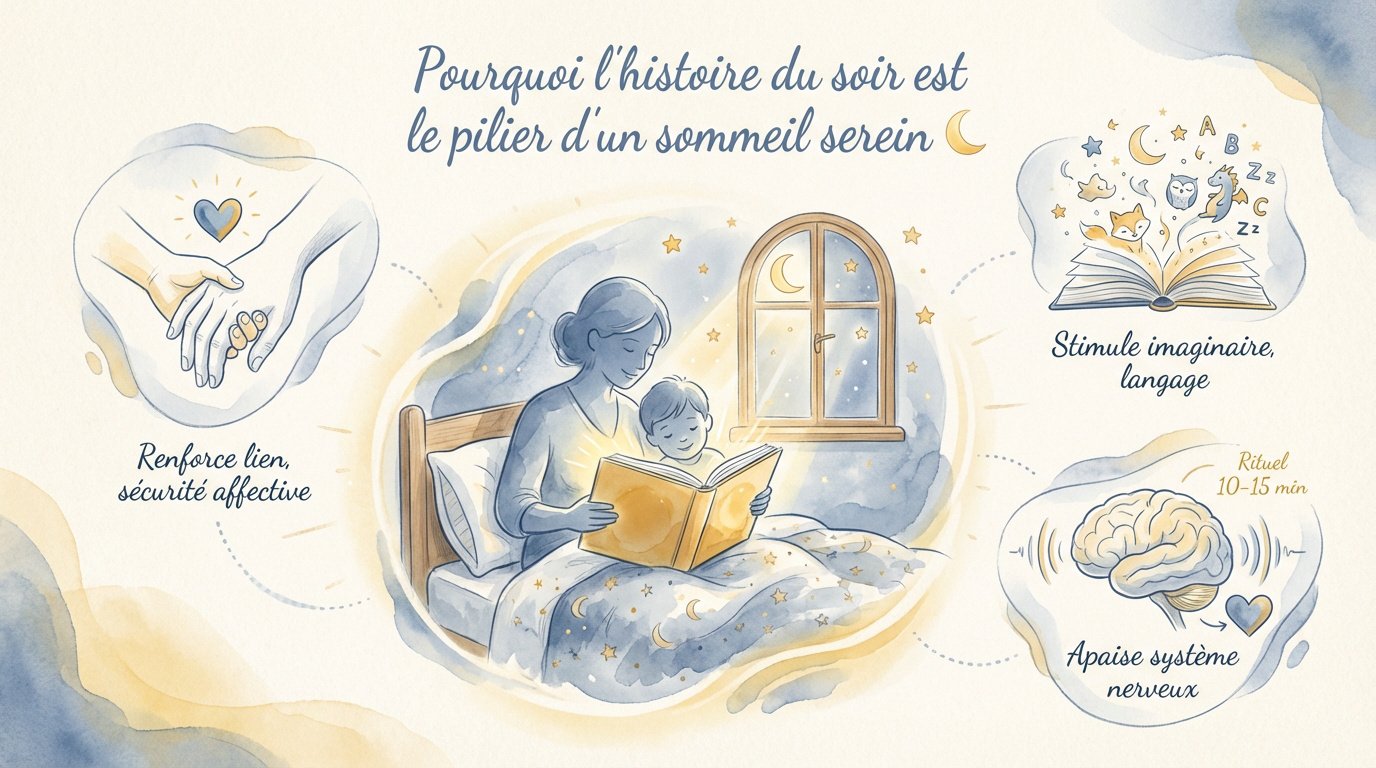 L'histoire du soir enfant : le rituel des nuits paisibles 1 Parent lisant une histoire du soir à son enfant pour un rituel de sommeil apaisé