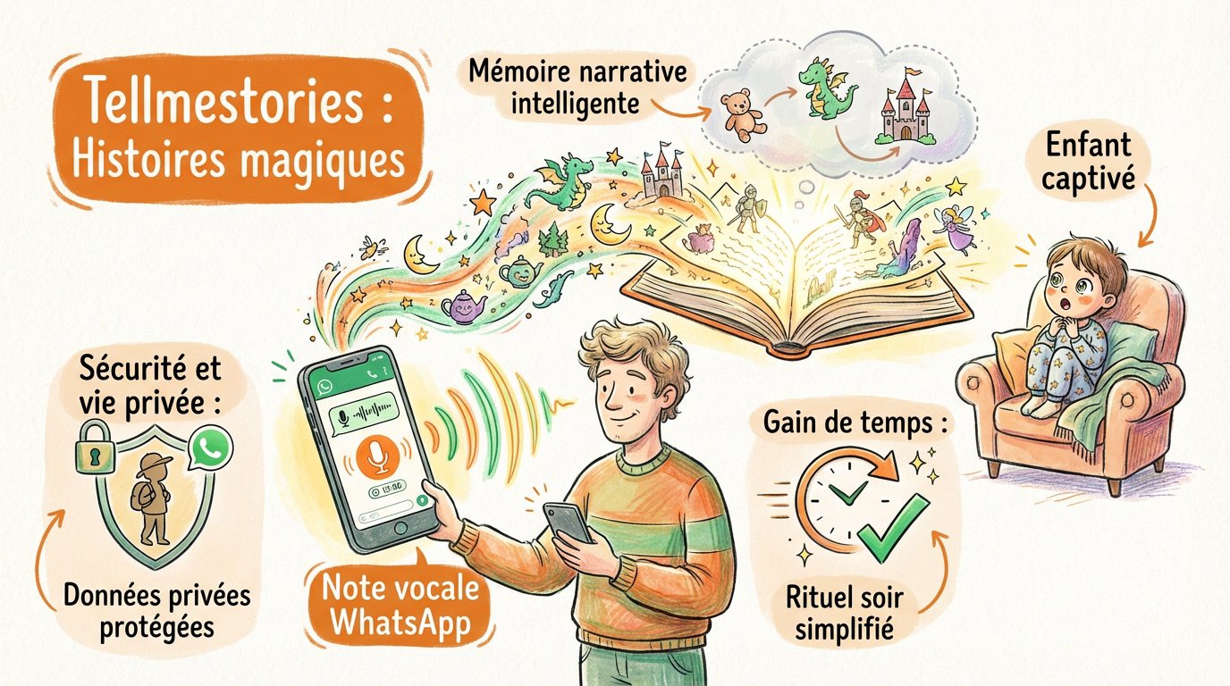 Enfant de six ans s'émerveillant devant une histoire personnalisée sur un smartphone