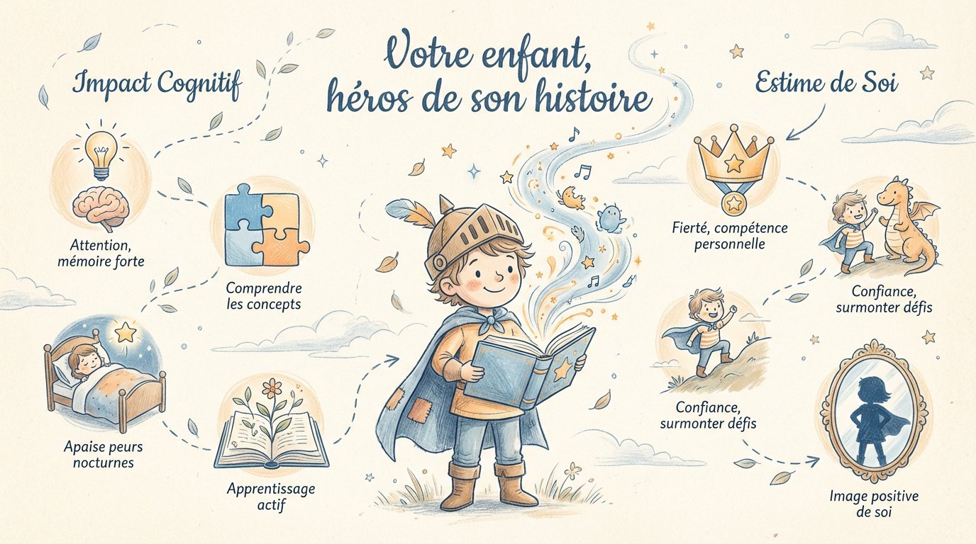 Bedtime stories for 4 year olds : l'aventure personnalisée 1 Enfant de 4 ans souriant en écoutant une histoire personnalisée avant de dormir